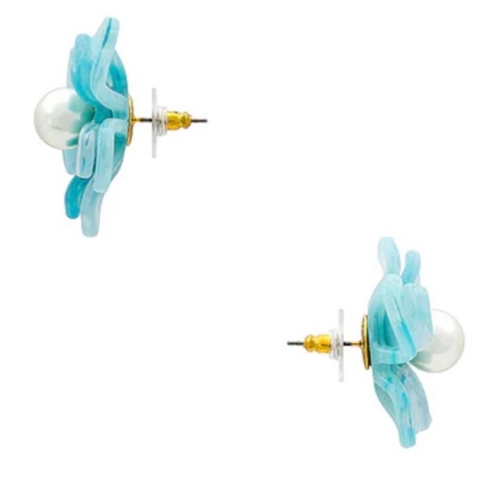 Lele Sadoughi Pearl Azalea Button Earrings in Sky Blue - Picture 2 of 7